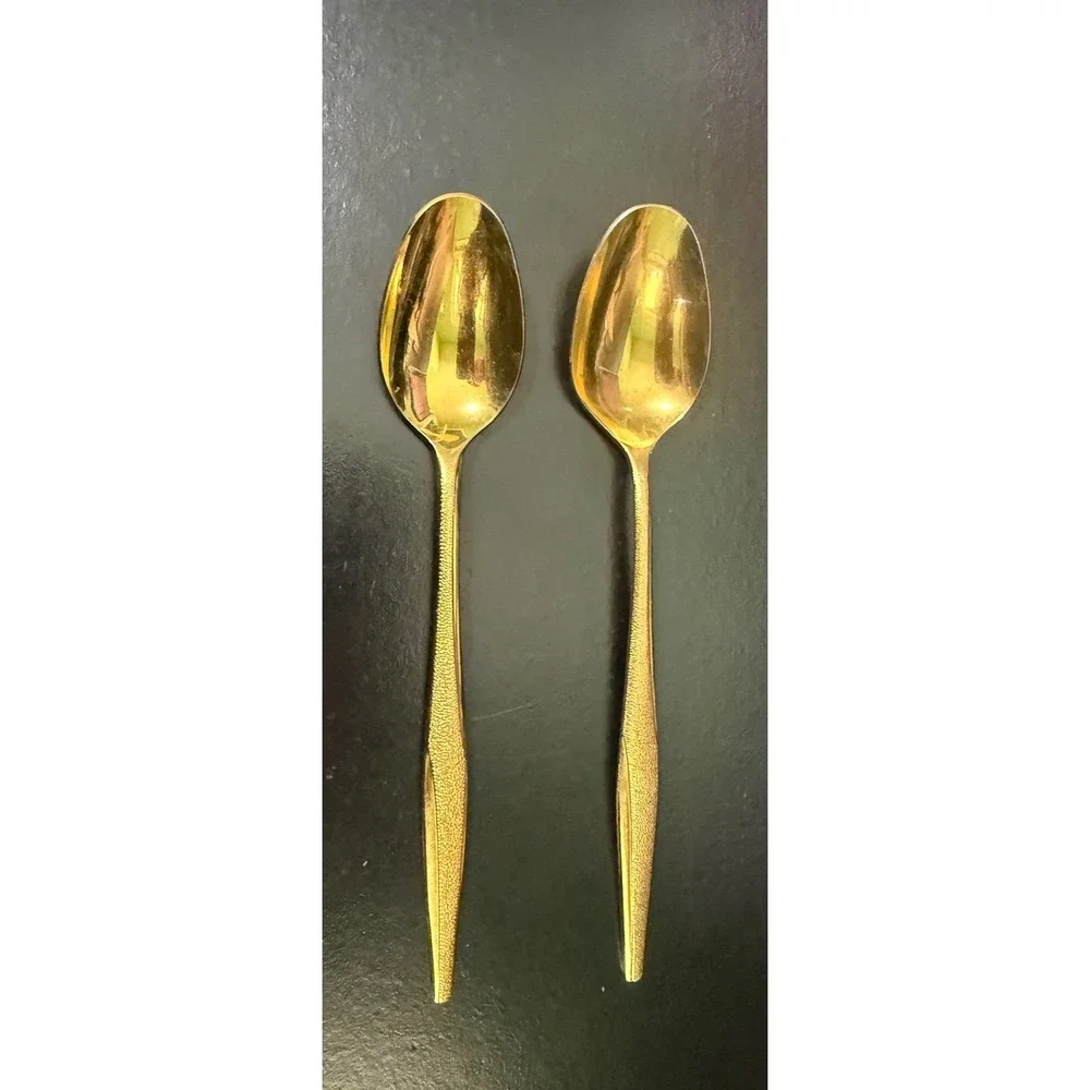 Vintage Florentine Gold Electroplated Spoons Set of 2 Textured Handle Flatware